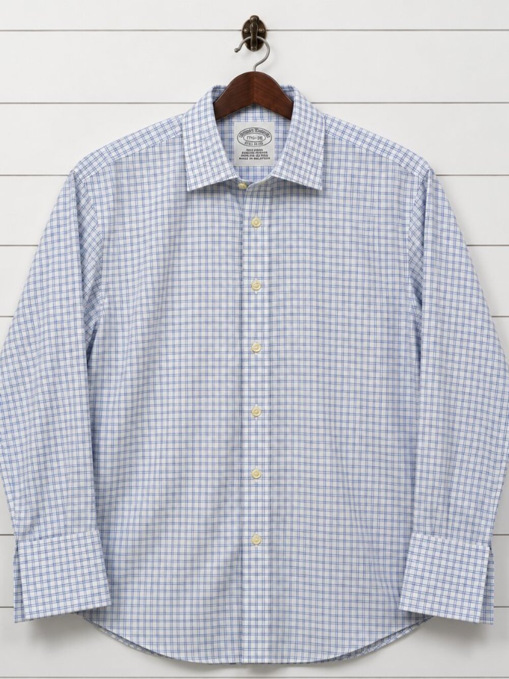 Brooks Brothers 1818 Men’s Blue White Check French Cuff Dress Shirt 17.5 36